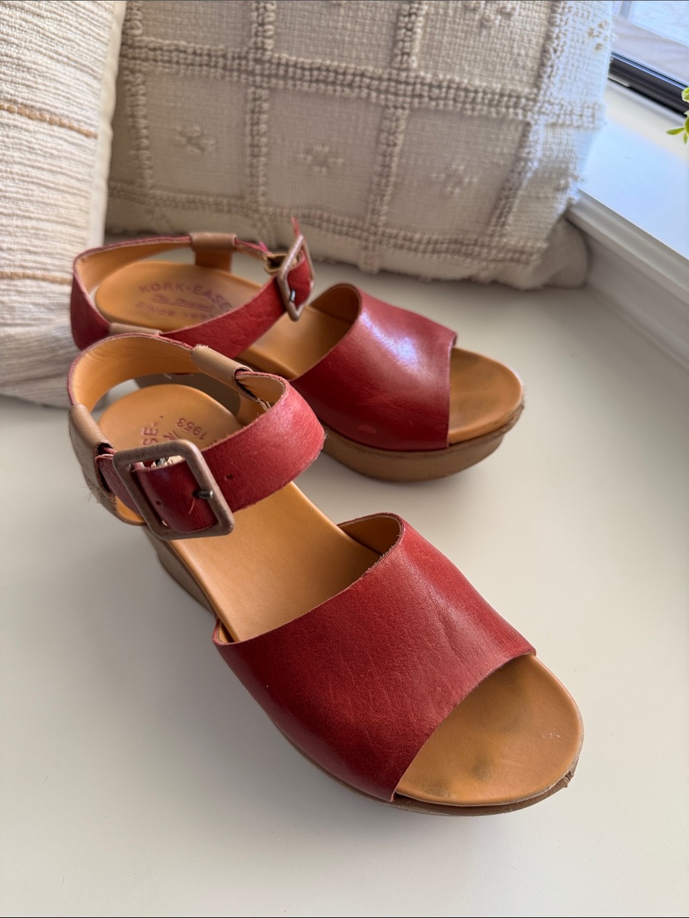 Kork-Ease Women's Red Leather Slingback Platform Sandals